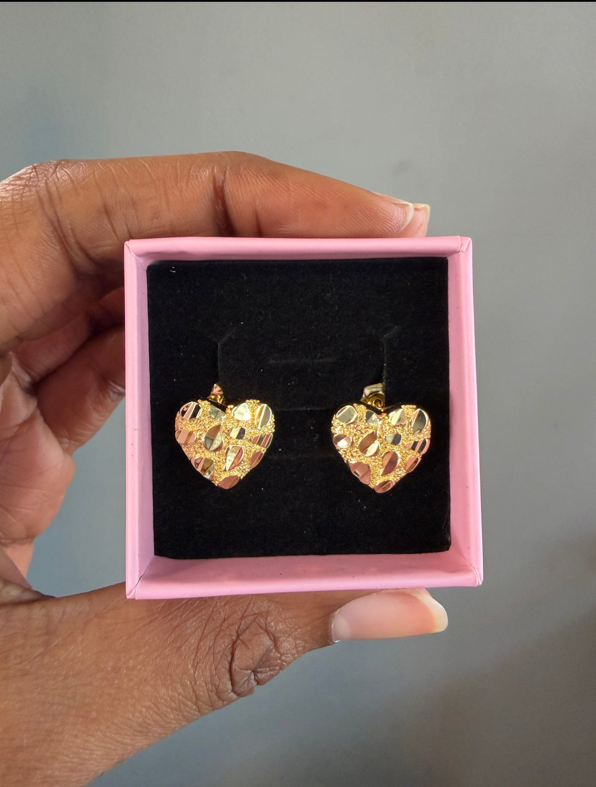 Nugget Heart studs textured